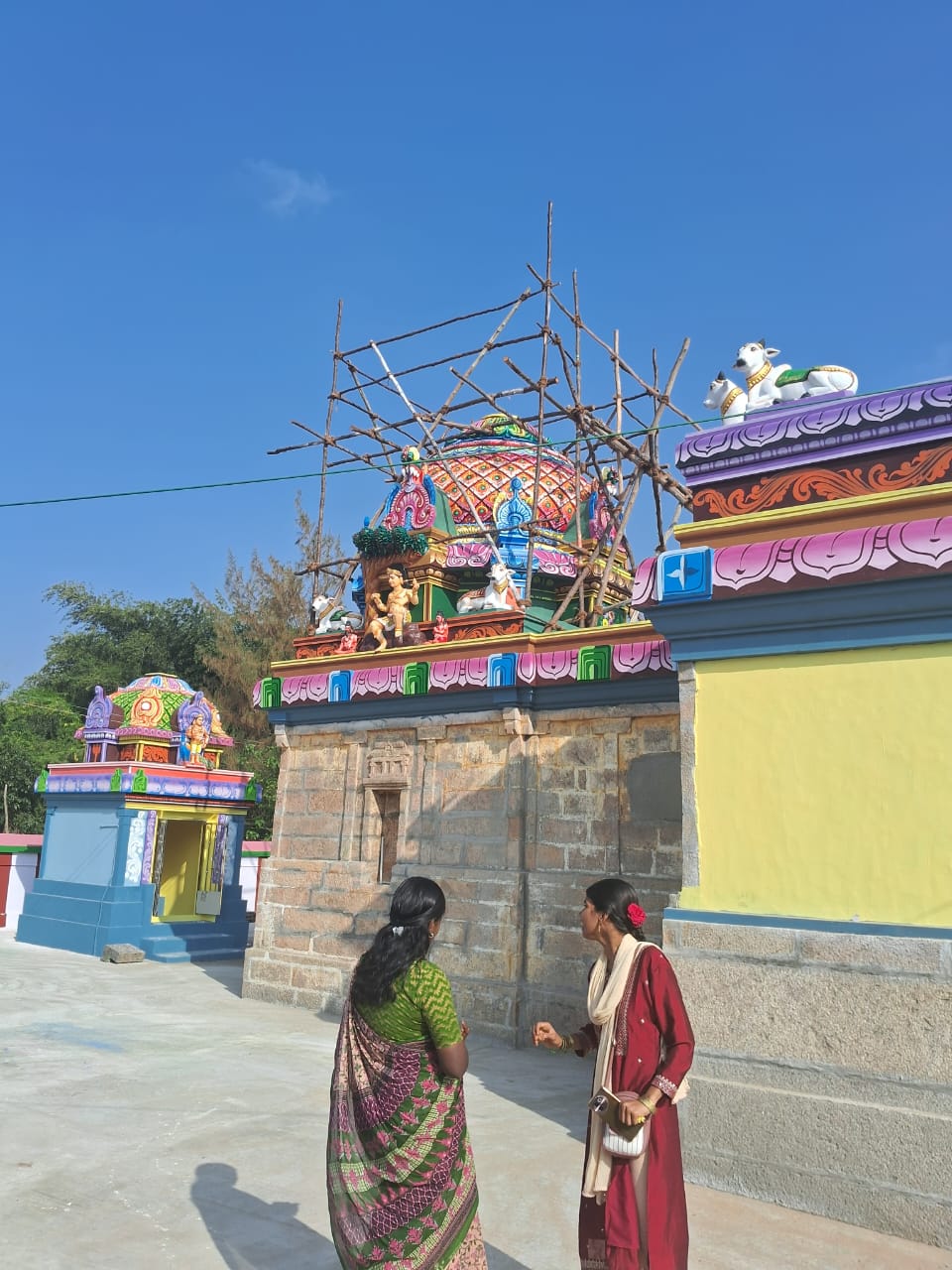 Temple exterior with cultural artwork