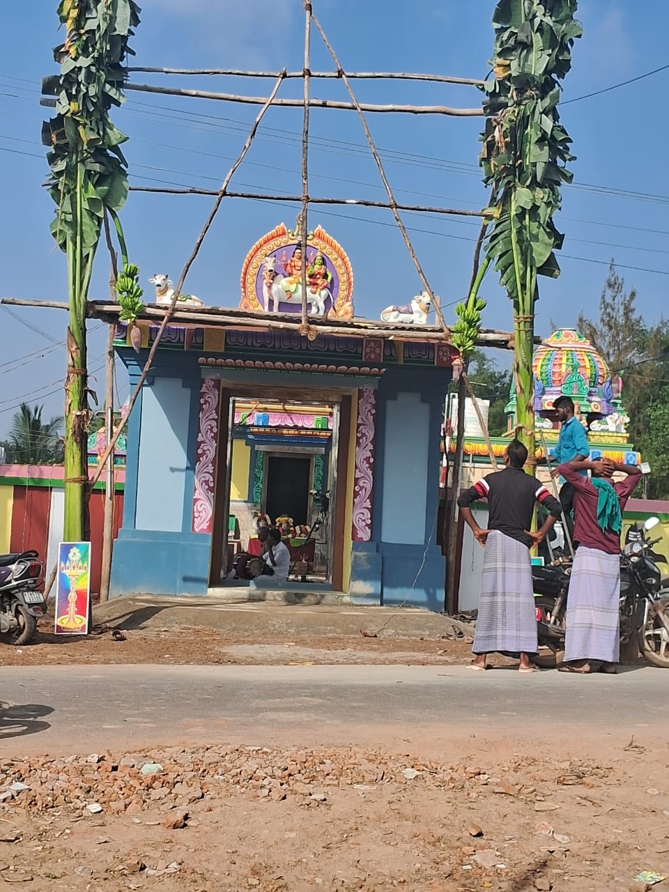 Priests performing homam inside temple